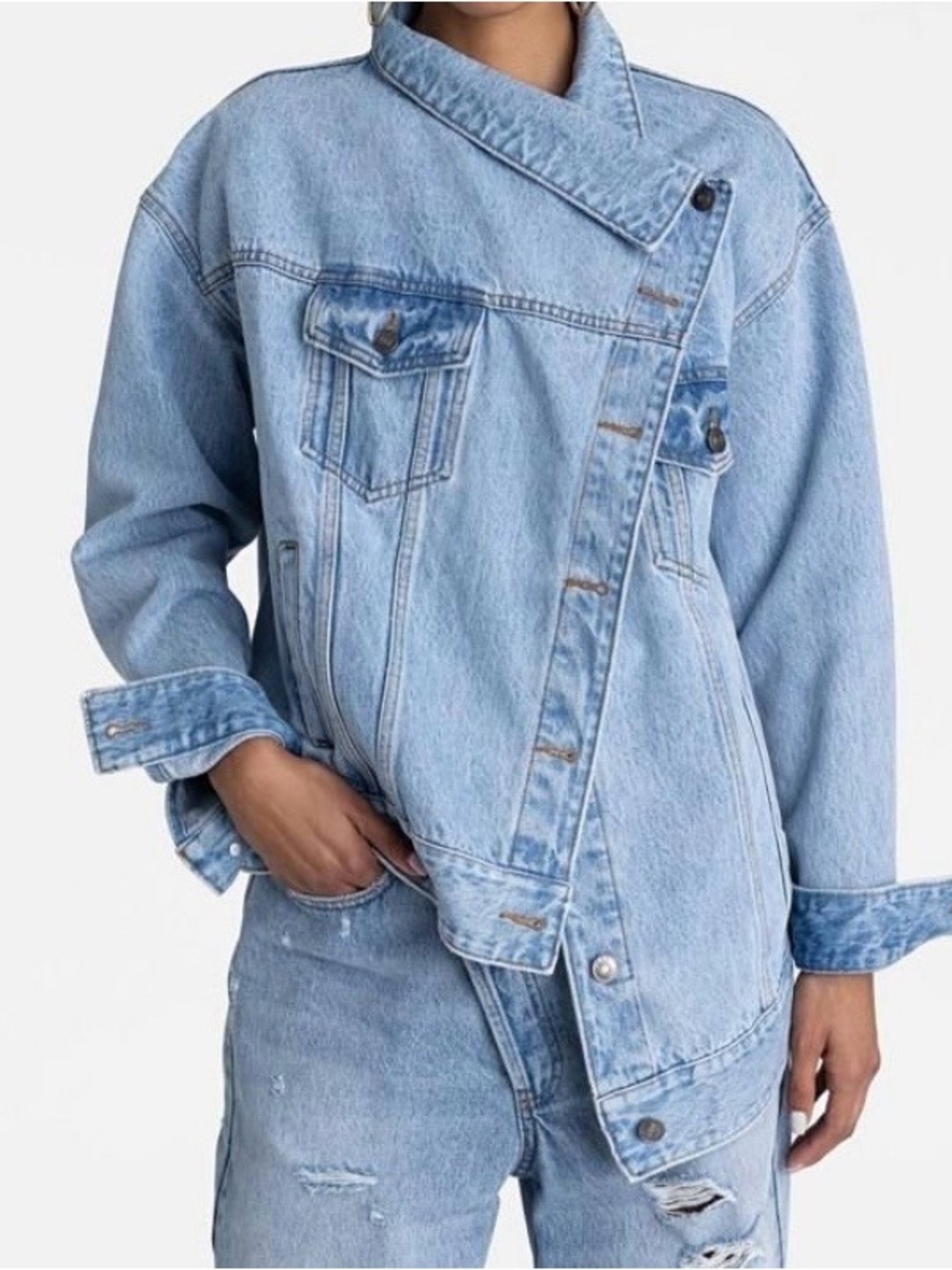 Light Wash Asymmetrical Denim Jacket